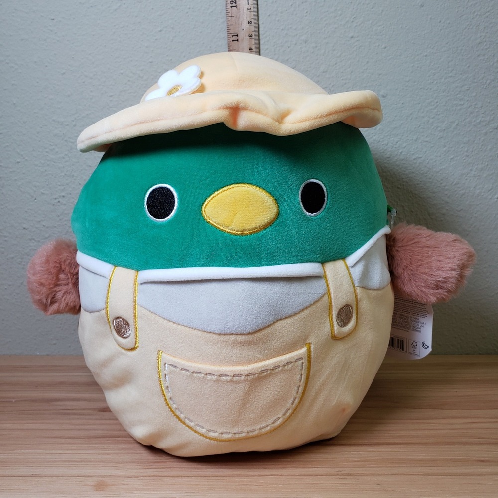 Squishmallows Avery Plush Green Duck In Pastel‎ Yellow Suspenders Spring Easter